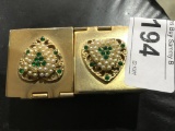 Vintage Brass Jeweled Topped 2 Llidded Jewelry Box