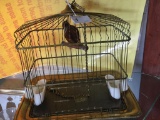Brass Small Bird Cage w/ Feeders   12