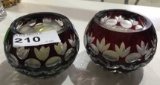 2 Red Cut to Clear Godinger Candle Holders