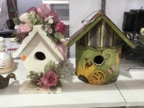 2 Bird Houses - One Metal & Wood w/ Metal Handle