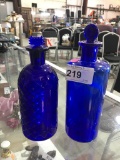 2 Cobalt Bottles w/ Stoppers