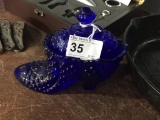 Cobalt Blue Hobnail Shoe w/ Lid  6 1/2