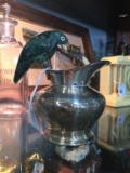 Silver Plate Small Pitcher w/ Stone Parrot