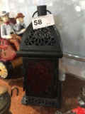 Metal Small Candle Lantern w/ Red Plastic Panels