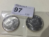 2 Kennedy Half Dollars 1968 40% Silver