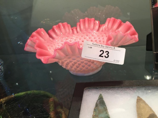 Pink White Case Ruffled Fenton Glass Bowl