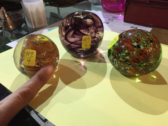 3 Small Glass Paperweights - One Selkirk Glass