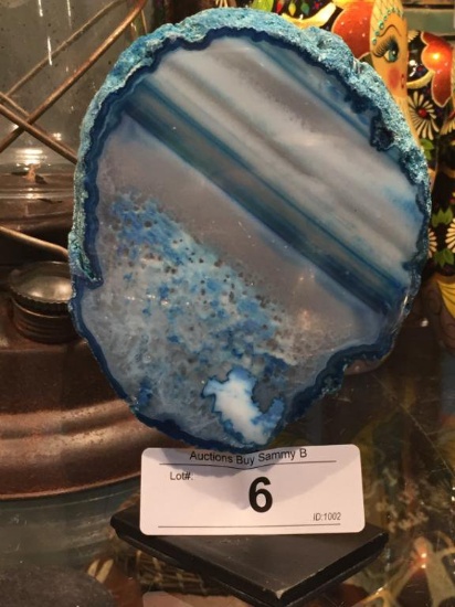 Colored Thick Slice of Crystal Geode on Stand