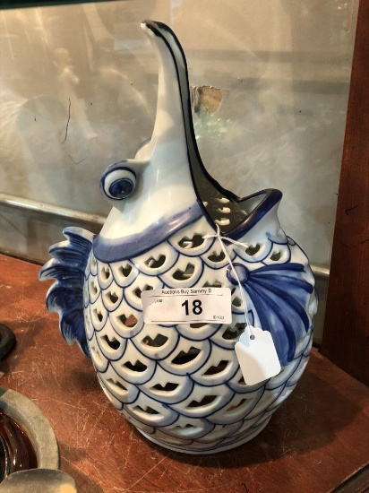 Ceramic Blue & White Fish Potpourri Cover
