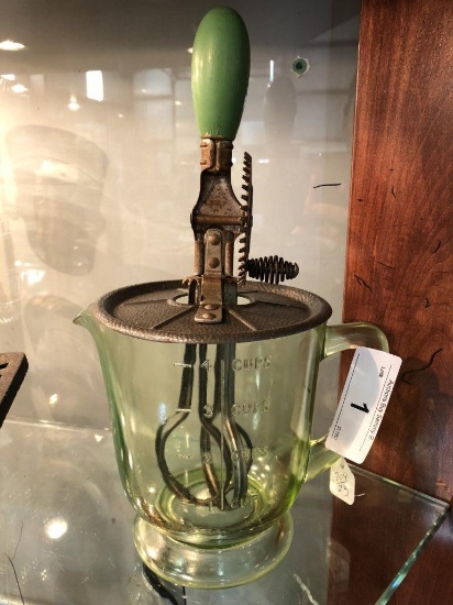 Green Depression Glass Mixing Bowl & Mixer
