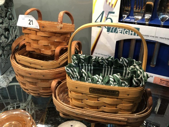 5 Longaberger Baskets w/ Plastic Liners