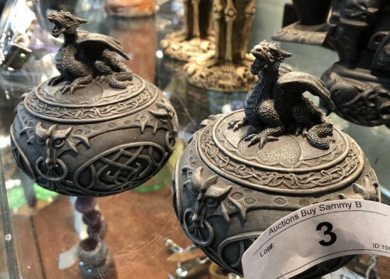 (2)    Dragon Covered Lined Round Boxes