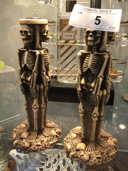 (2)  3 Sided Skelton Candle Holders 8 1/2" Tall