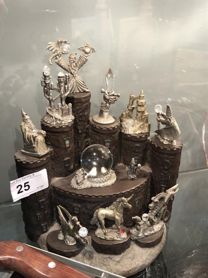 Castle w/ 11 Pewter & Crystal Figurines- Dragons,