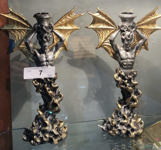 2 Winged Male Candle Sticks 12" Tall