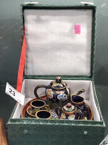 Cloisonne Style Miniature Tea Set w/ Box