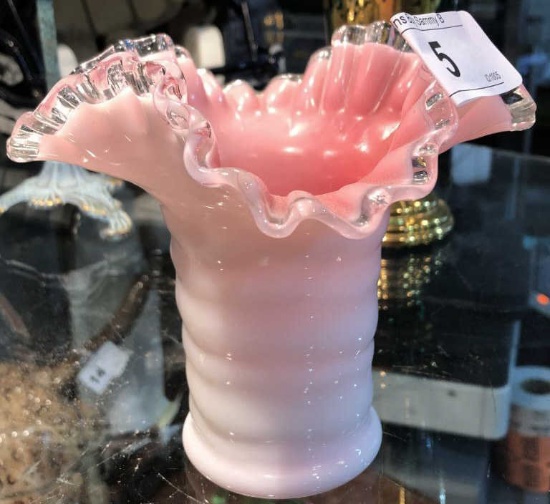 Silver Crest w/ Pink /White Case Glass Vase