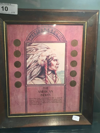 Framed American Indian Head  Penny Set w/ 10 Coins