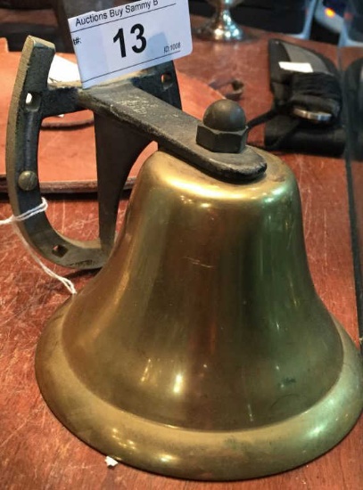 Brass Bell w/ Horse Shoe Holder 4" Tall