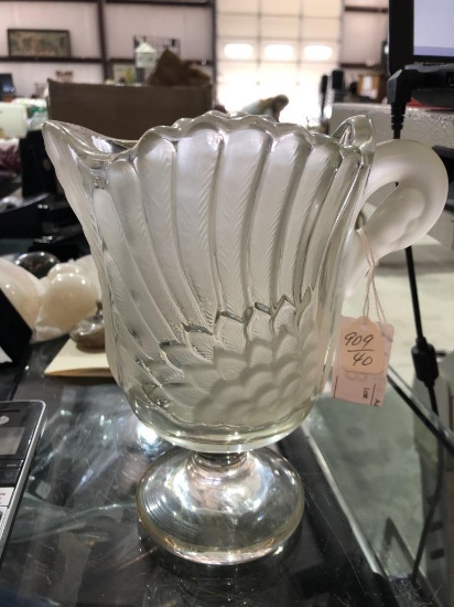 Vintage Clear Glass Swan Pitcher w/ Etched Pattern