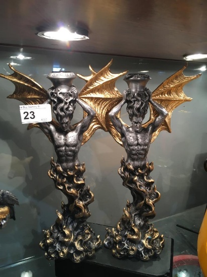 (2)  Winged Male in Flames Candle Sticks