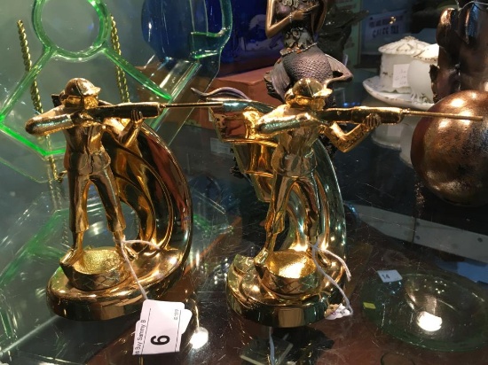 Brass Woman Shooters Book Ends 5 3/4" Tall