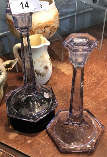 Pair of vintage Purple Glass Candle Stick Holder