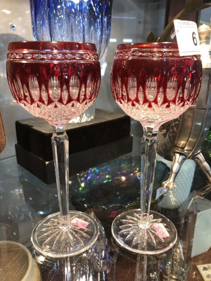 (2) Clear to Red Bohemia Crystal Glasses