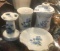 4 Ceramic Bathroom Holders White & Blue Violets