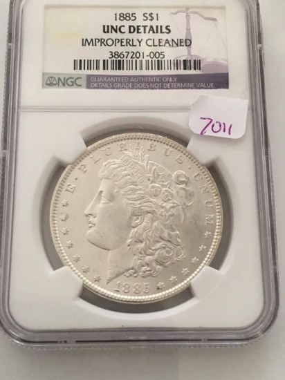 1885P Morgan Silver$1 Dollar Coin, NGC UNC Details