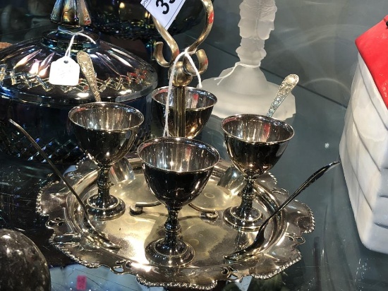 Vintage Silver Plate Cups, Spoons & Carrier