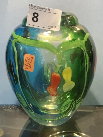 Art Glass Vase W/ Tulips