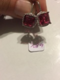 Sterling Silver Pink  Stone Earrings