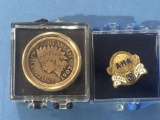Indian head Penny Pin & Gold Filled Pin in Cases