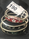 4 Mexican Silver Bangle Bracelets w/ Inlaid Stones