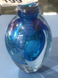 Iridescent Blue Art Glass Vase 3 3/4