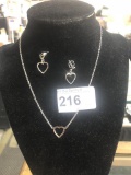 Silver Metal Heart Necklace and Earrings