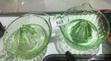 (2) Green Glass Fruit Juicer