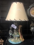 Bear Lamp W/ Canoe    Small chip on Canoe, See Pic