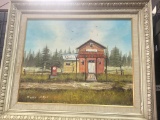 Oil on canvas signed trading post art