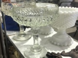 2 Glass Pedastel Dishes & 2 Hobnail Dishes