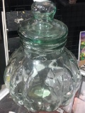 Green Glass Lidded Cookie Jar