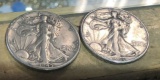 (2). Walking liberty silver half dollars, 45D,