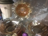 3 Amber Carnival Glass Fluted Bowls
