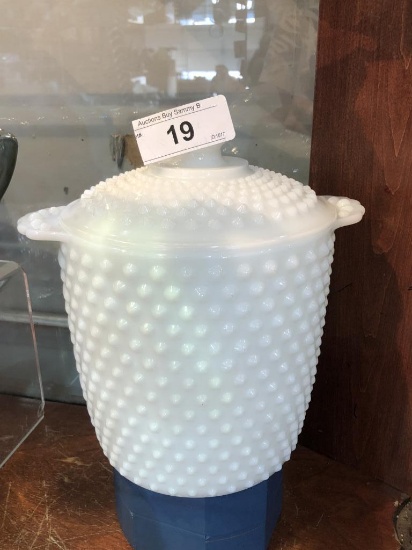White Hobnail Glass Covered Jar