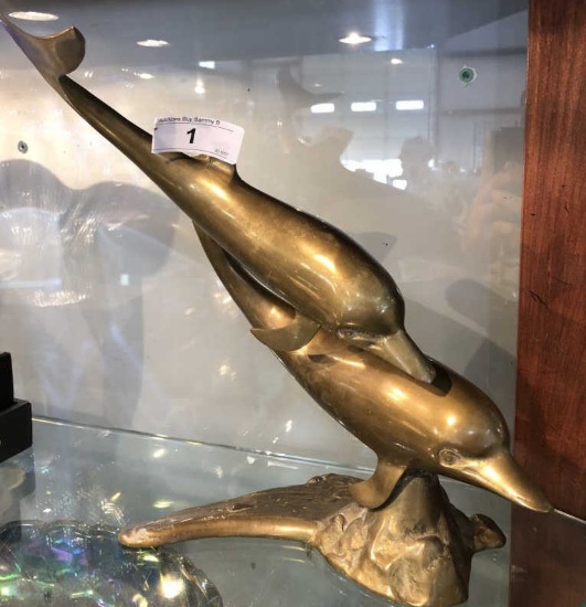 (2) Brass Dolphins Brass Statue