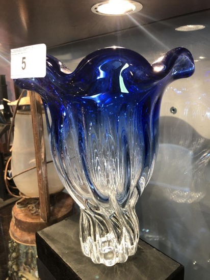 Art Glass Vase Clear to Cobalt