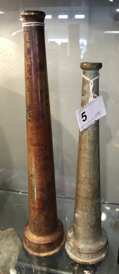 2 Vintage Brass Fireman's Nozzles  Tallest 12 1/4"