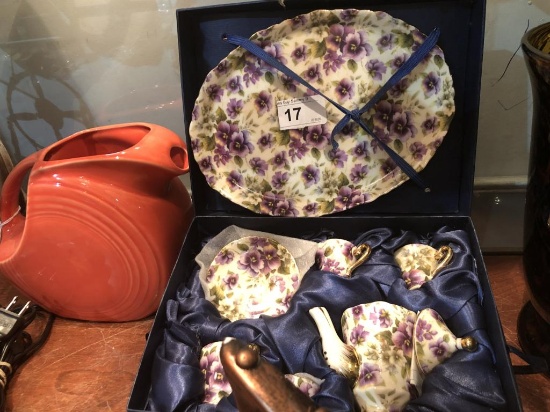 Purple Pansies Small Tea Set in Box 8 pcs