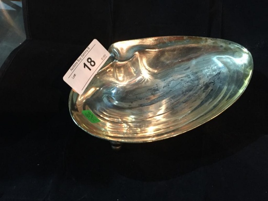 Silver Plate Shell Shaped Dish w/ Feet 8" Across